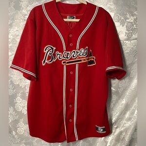 Atlanta Braves Vintage Majestic Red Jersey Johnson Size L In Great Condition